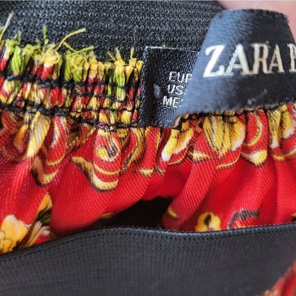 Zara Satin Scarf Print Handkerchief Hem Midi Skirt, women's size XS - Picture 8 of 9